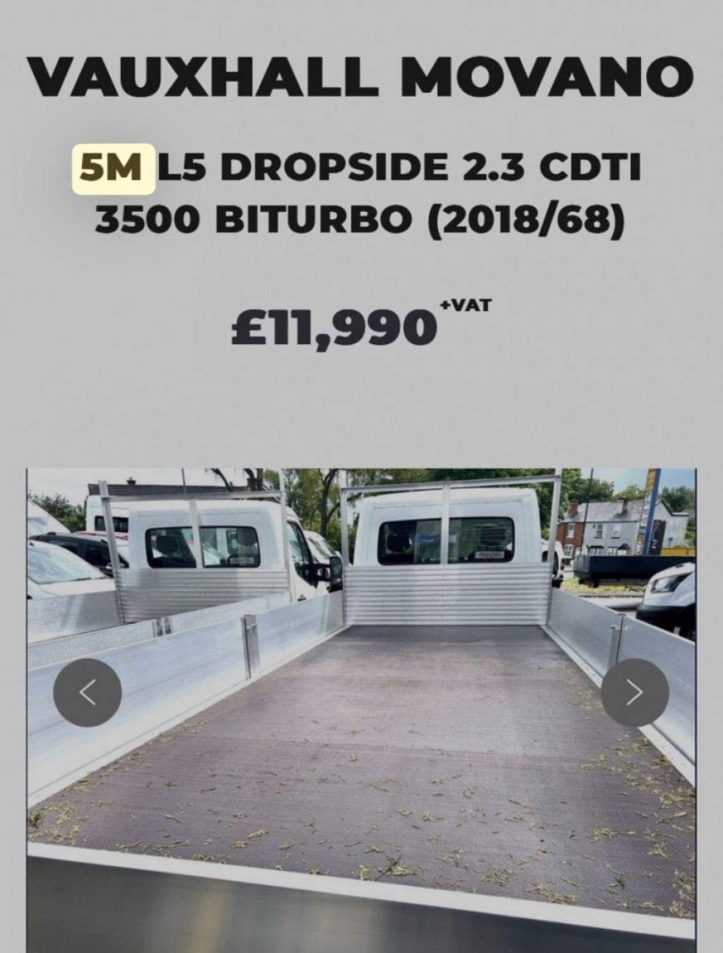 View VAUXHALL MOVANO 5M  L5 DROPSIDE 2.3 CDTi 3500 BiTurbo