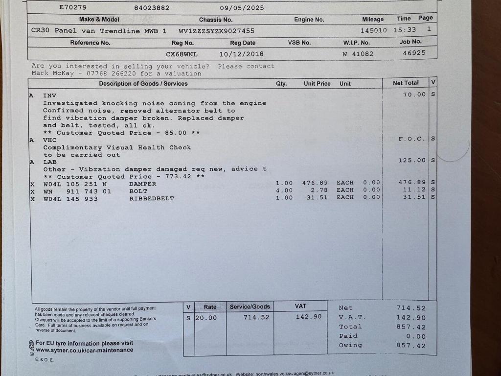 VOLKSWAGEN CRAFTER 2.0 TDI CR30 BlueMotion Tech Trendline. MWB Van. Aircon. Appleplay. Cruise 2018