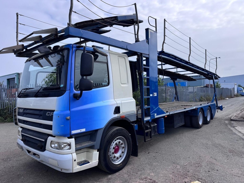 View DAF CF 75 310 6x2 + Belle 5 Car Transporter Body. Scissor Deck.  Manual Winch. Long MOT.