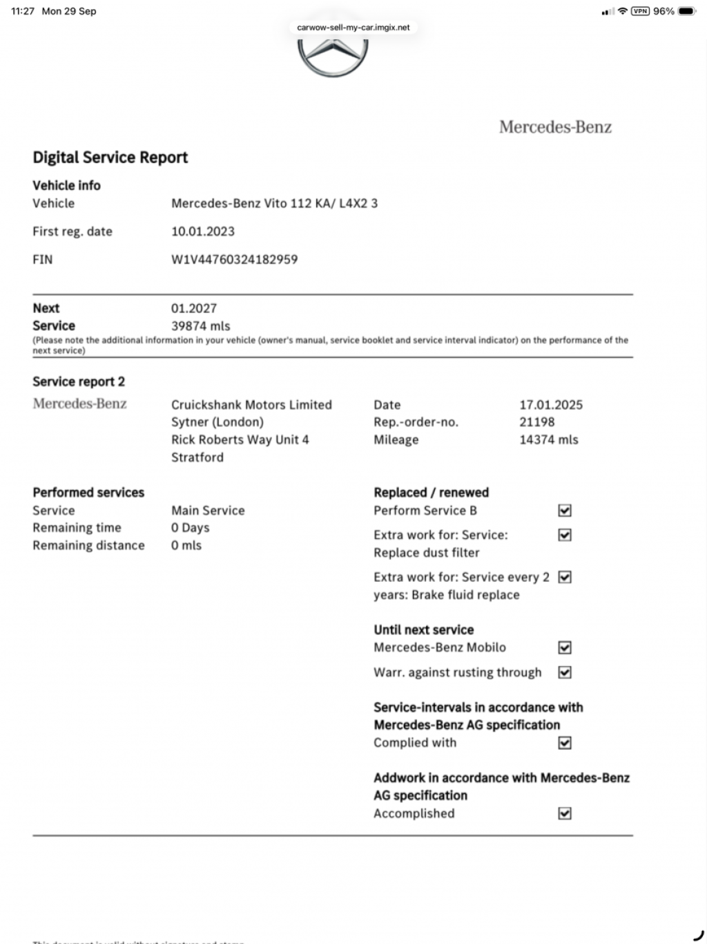 MERCEDES-BENZ EVITO 116 e 66kWh Premium LWB Electric Van. 17996 Miles. Leather. Appleplay. AC 2023