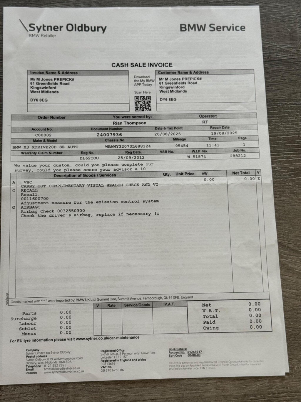 BMW X3 2.0 20d SE Auto xDrive Euro 5 (s/s) 5dr 2012