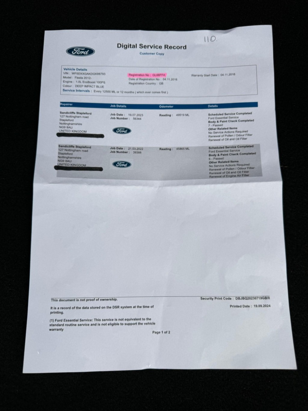 FORD FIESTA 1.0T EcoBoost Titanium Euro 6 (s/s) 5dr 2016