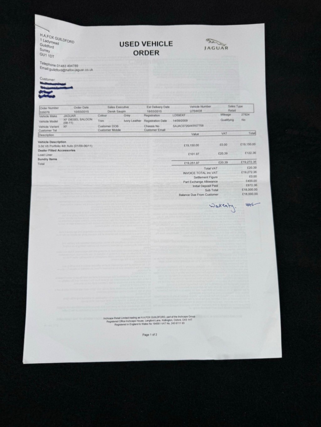 JAGUAR XF 3.0d V6 Portfolio Auto Euro 5 4dr 2009