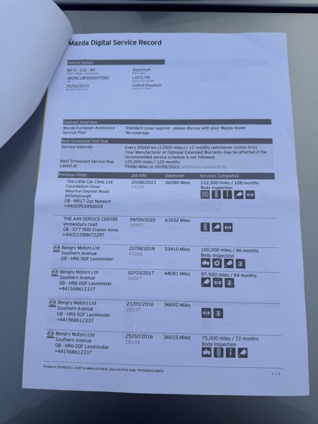 MAZDA MX-5 2.0i Sport Tech Euro 4 2dr 2010