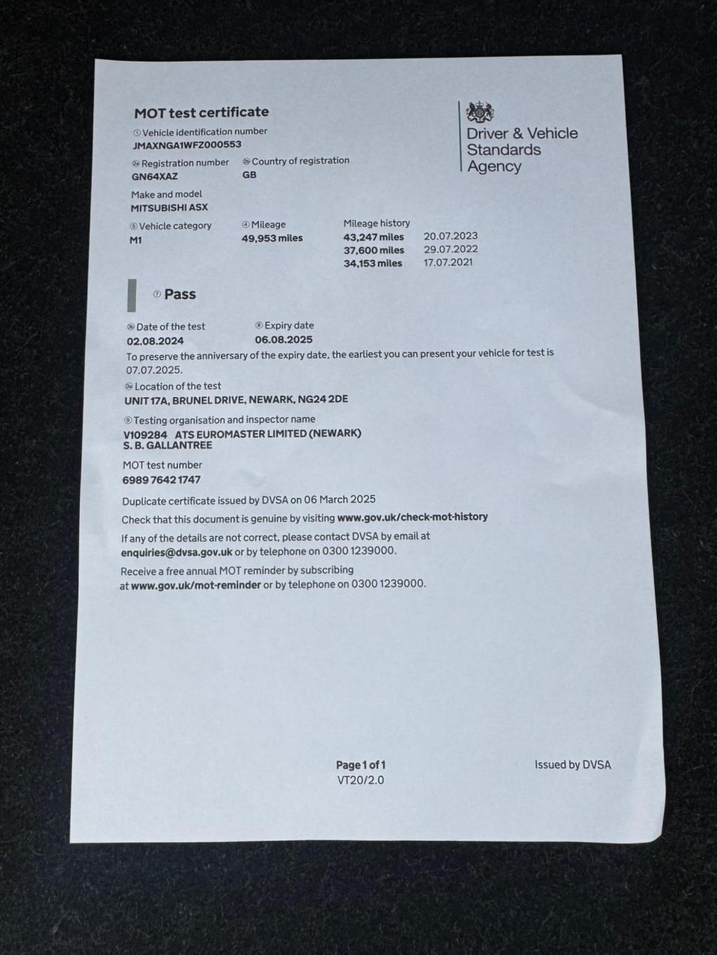 MITSUBISHI ASX 1.6 3 Euro 5 5dr 2014