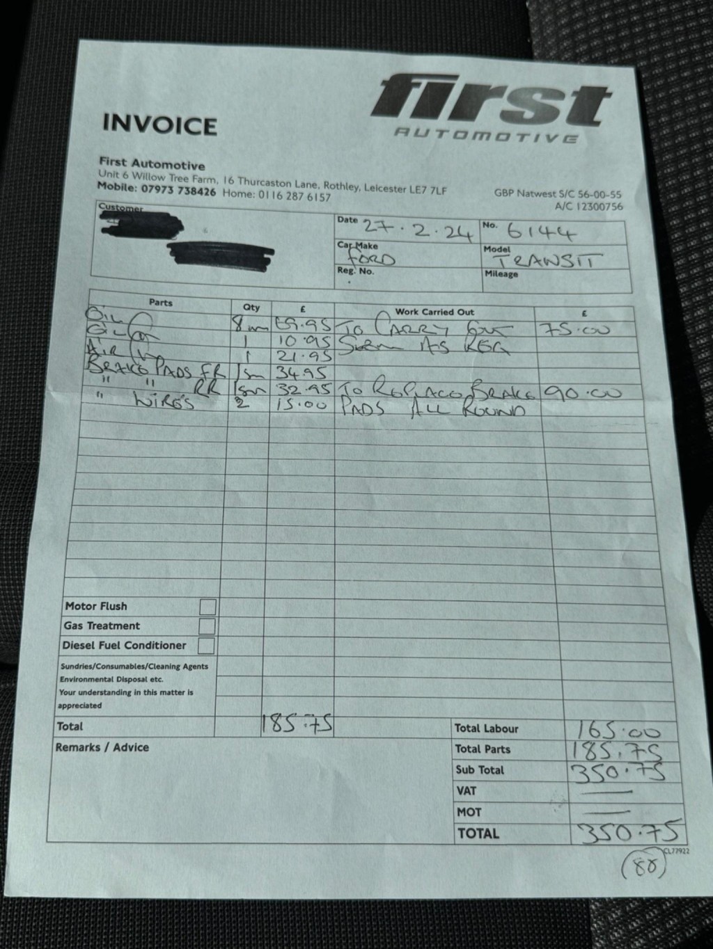 FORD TRANSIT CUSTOM 2.2 TDCi 270 ECOnetic L1 H1 5dr 2013