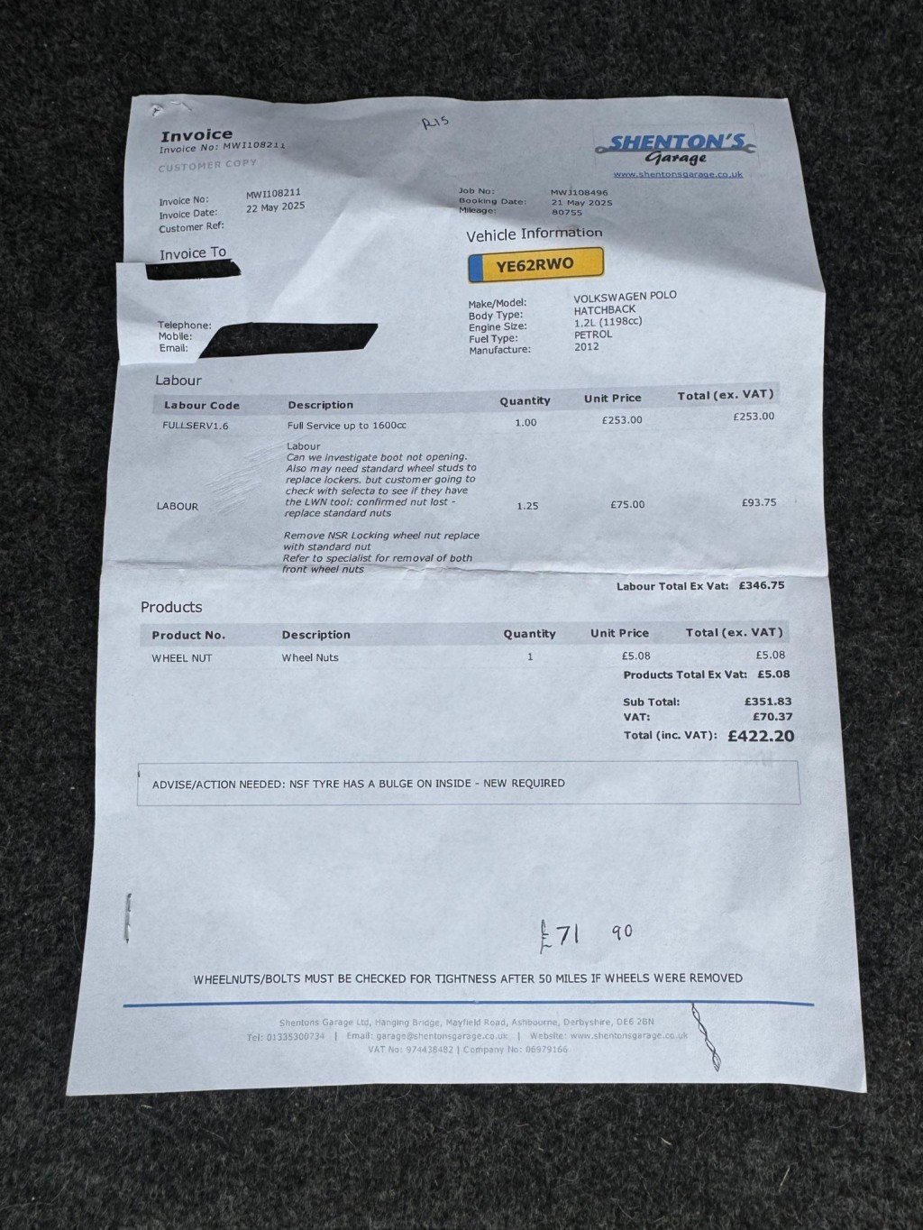 VOLKSWAGEN POLO 1.2 Match Euro 5 5dr 2012