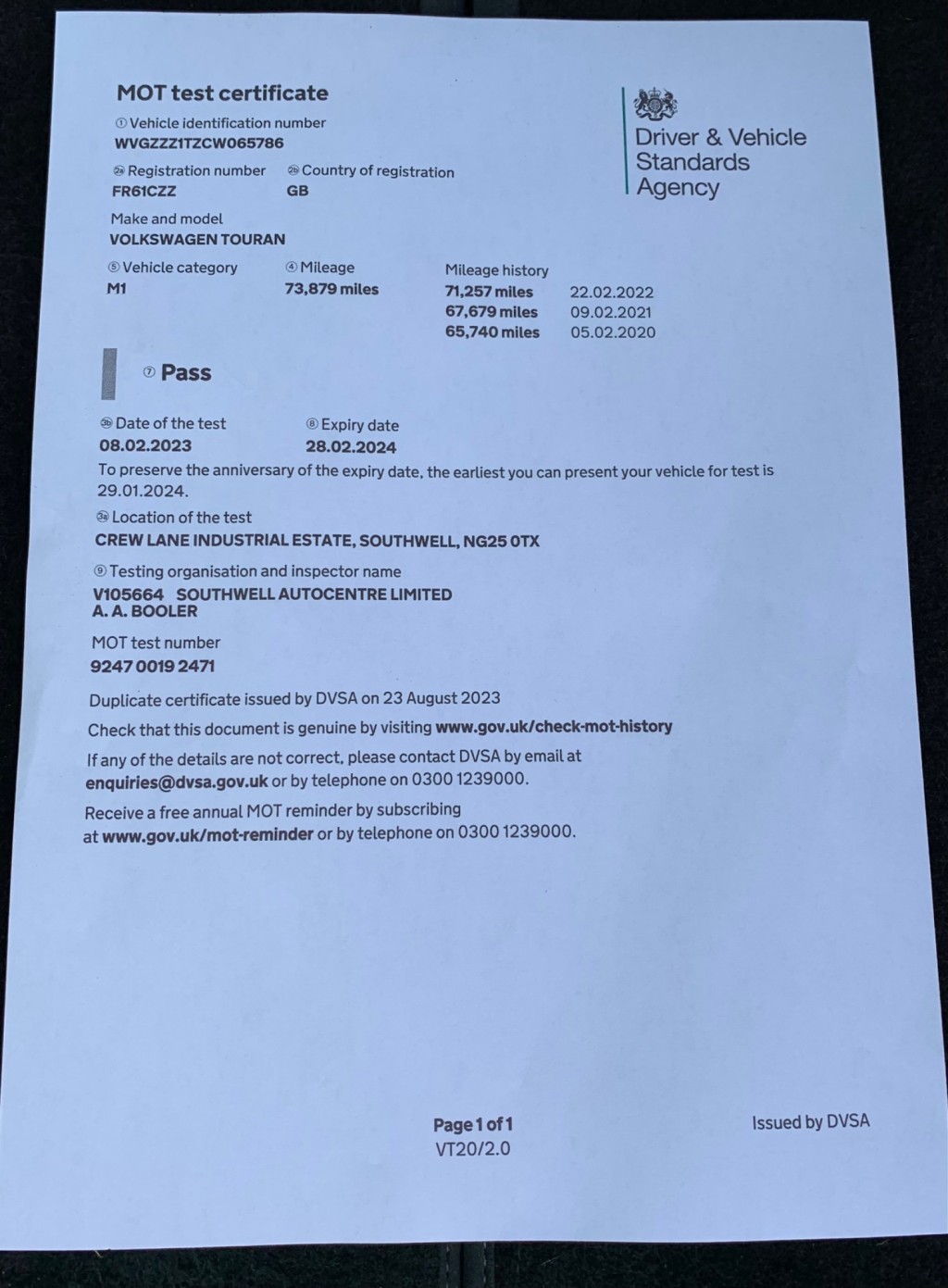 VOLKSWAGEN TOURAN 1.6 TDI S Euro 5 5dr 2012