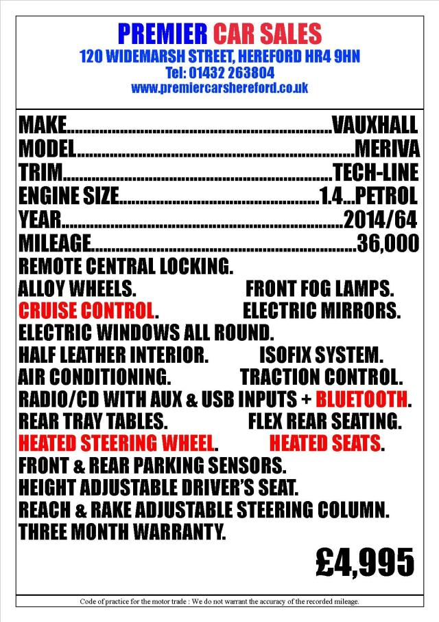 VAUXHALL MERIVA 1.4 i Tech Line
